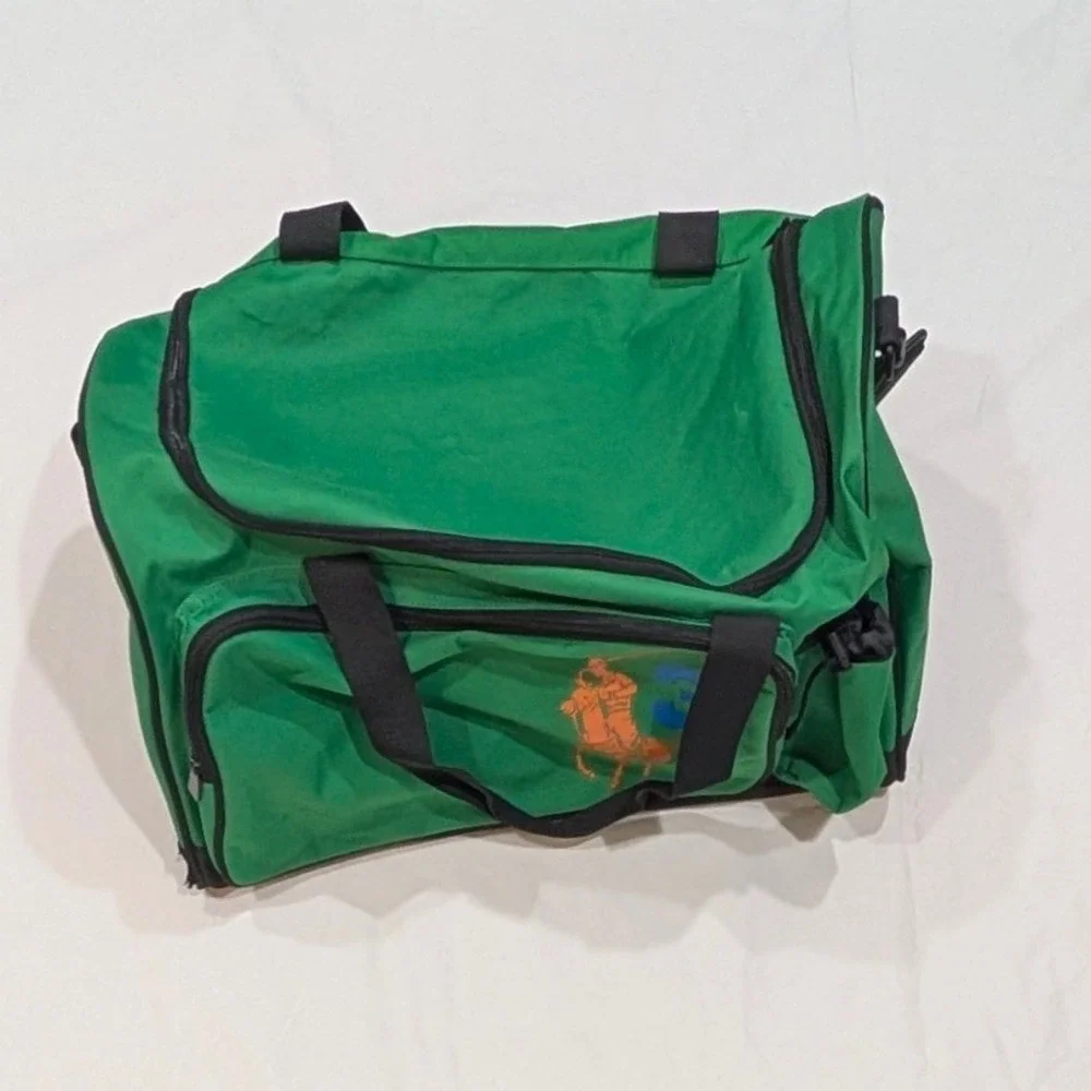 Polo Ralph Green Black Duffel Bag Big Pony 3 Logo Travel Gym